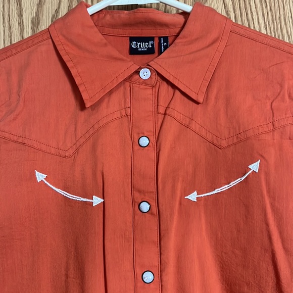 Burnt Orange Cruel Denim Pearl Snap Western Shirt - Picture 3 of 7
